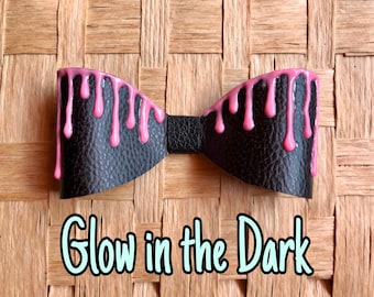 Glow in the Dark Pink Drip Vampire Pastel Goth Emo Rave Hair Bow Clip