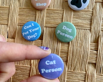 Cat Person  Purple and White One Inch Pinback Badge Button Adopt Don’t Shop Buttons for a Cause Cat Lover Cat Obsessed Kitty Love