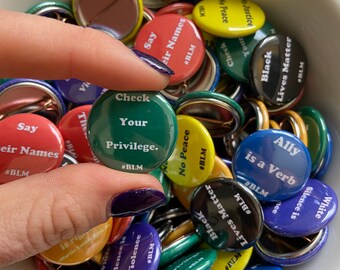 Check Your Privilege BLM Black Lives Matter Green and White One Inch Pinback Badge Button Supporting What the Funk An All POC Burlesque Show