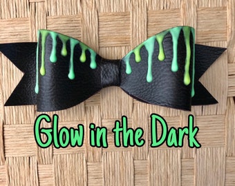 Green and Yellow Glow in the Dark Drip Vampire Pastel Goth Emo Rave Hair Bow Clip