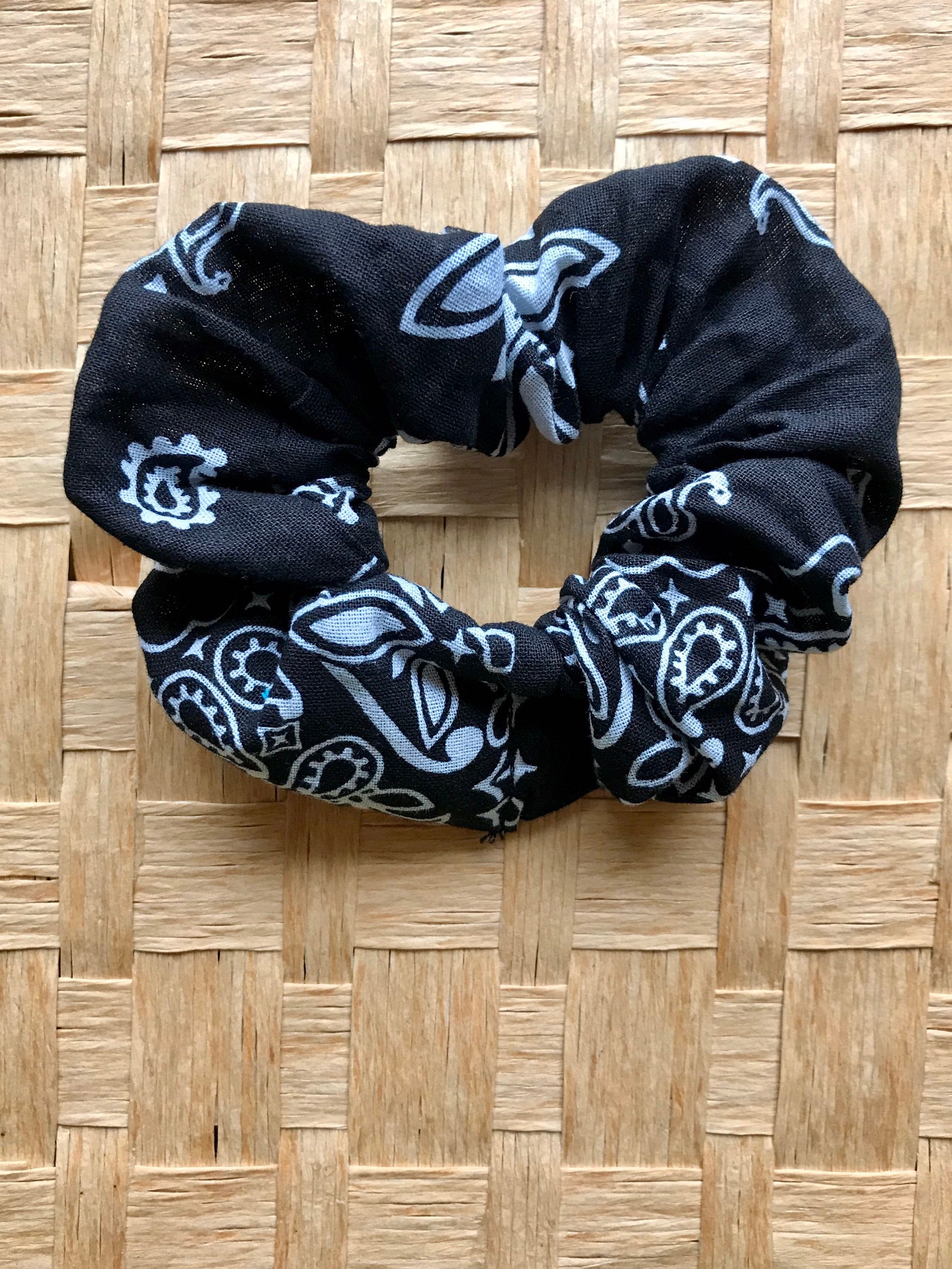 Black Bandana Spring Summer Hair Tie Scrunchie Etsy
