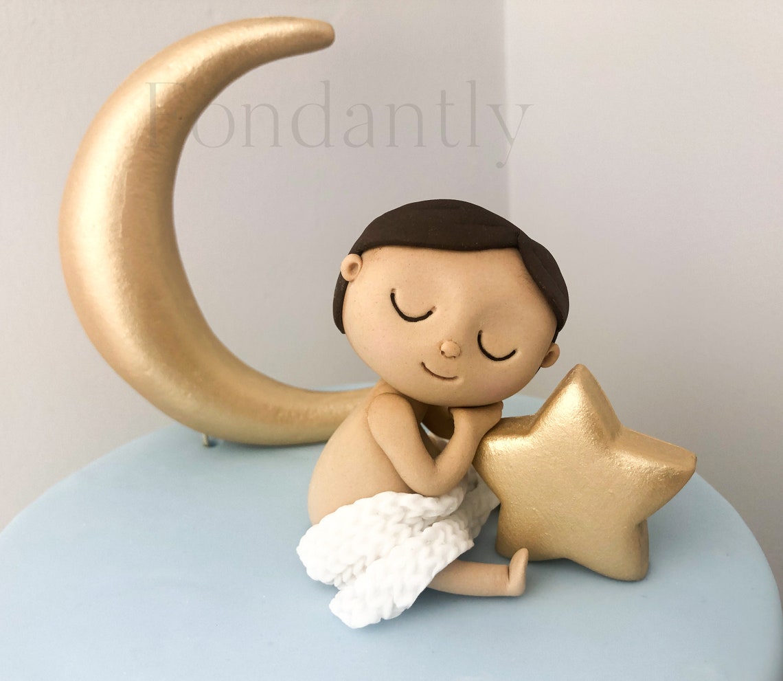 Fondant Baby cake topper. Fondant Moon Clouds and stars cake Etsy