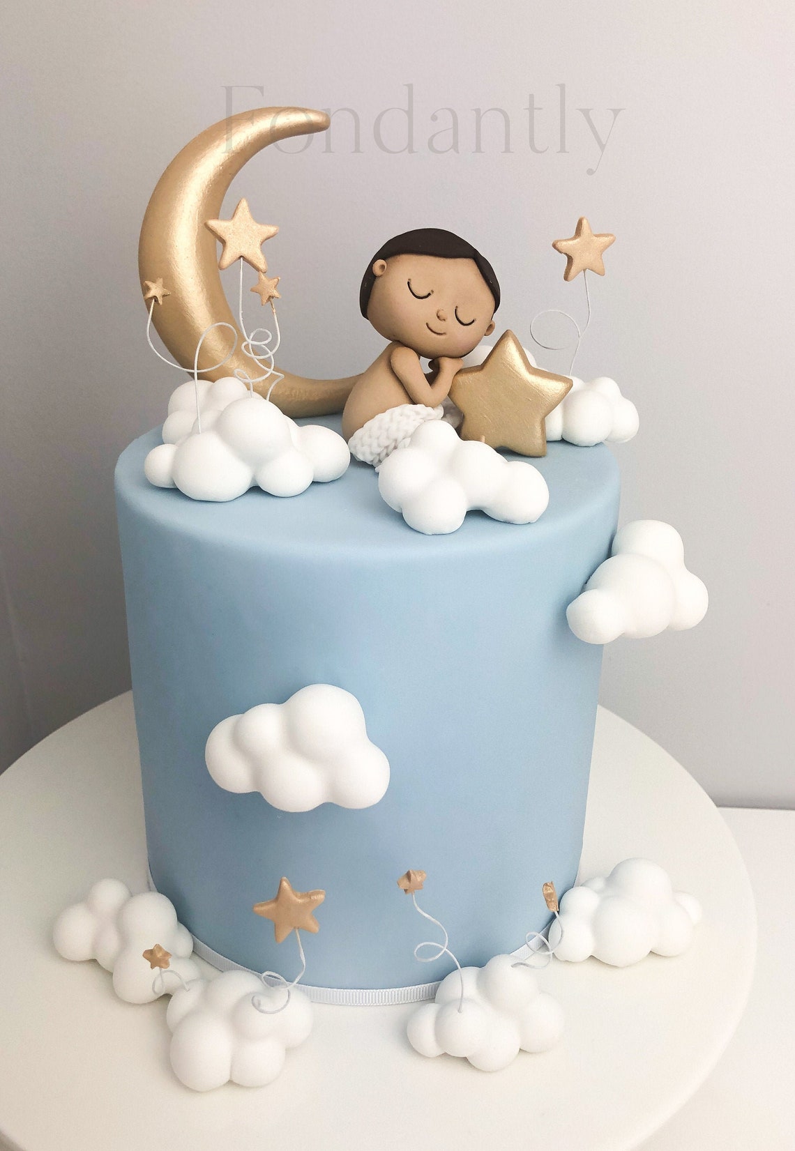Fondant Baby cake topper. Fondant Moon Clouds and stars cake Etsy