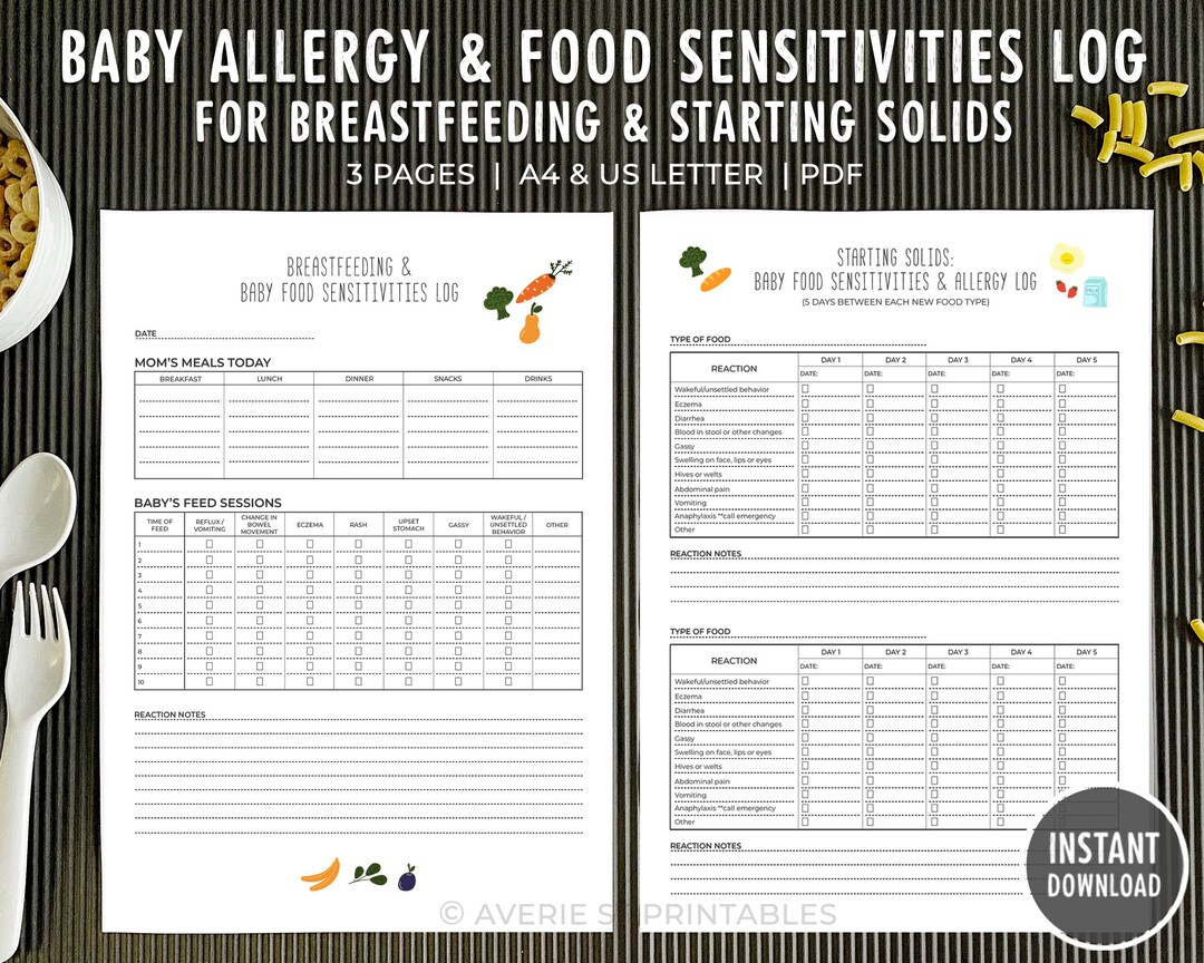Baby Breastfeeding Food Sensitivities Allergy Tracker Printable Log