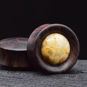 1x Plug Narra Wood Agate 28-42 mm - F1