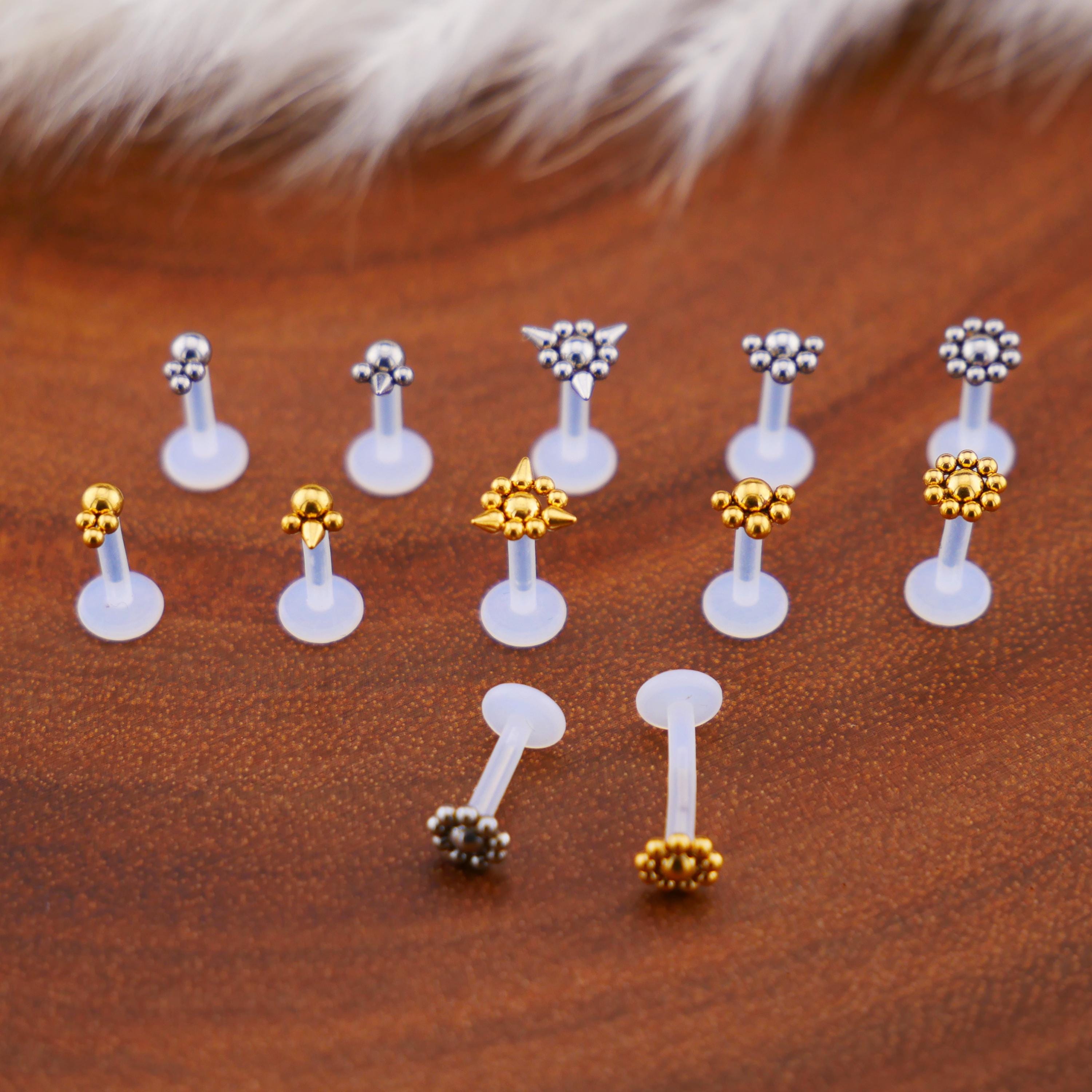 14kt Gold 2.5mm CZ Bioplast Push In Labret Monroe Tragus - Foto 9