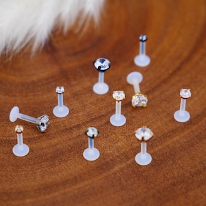Labret Bioflex de titanio con circonita transparente - 1B/10