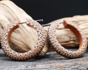 Earrings hoop earrings made of wood with engraving - II-7