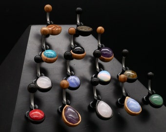 Belly button piercing surgical steel and wood - 1 M/17