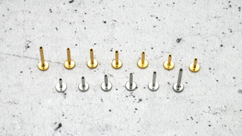 May include: A set of 12 body jewellery pieces, including 6 gold and 6 silver labret studs. The studs are arranged in two rows on a white surface.