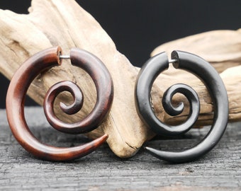 Boucles d'oreilles / Faux escargot en bois - II-2