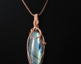 Wire Wrapped Labradorite Pendant, 18 inch Cord