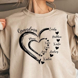 Custom Grandma Heart Sweatshirt, Grandma Sweatshirt with Grandkids Name, Mother's Day Gifts, Gift for Nana, Grandma/Mom Sweater