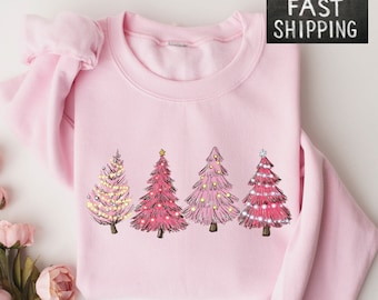 Pink Tree Christmas Sweater, Christmas Sweatshirt, Christmas Crewneck, Holiday Sweaters For Women, Winter Sweatshirt