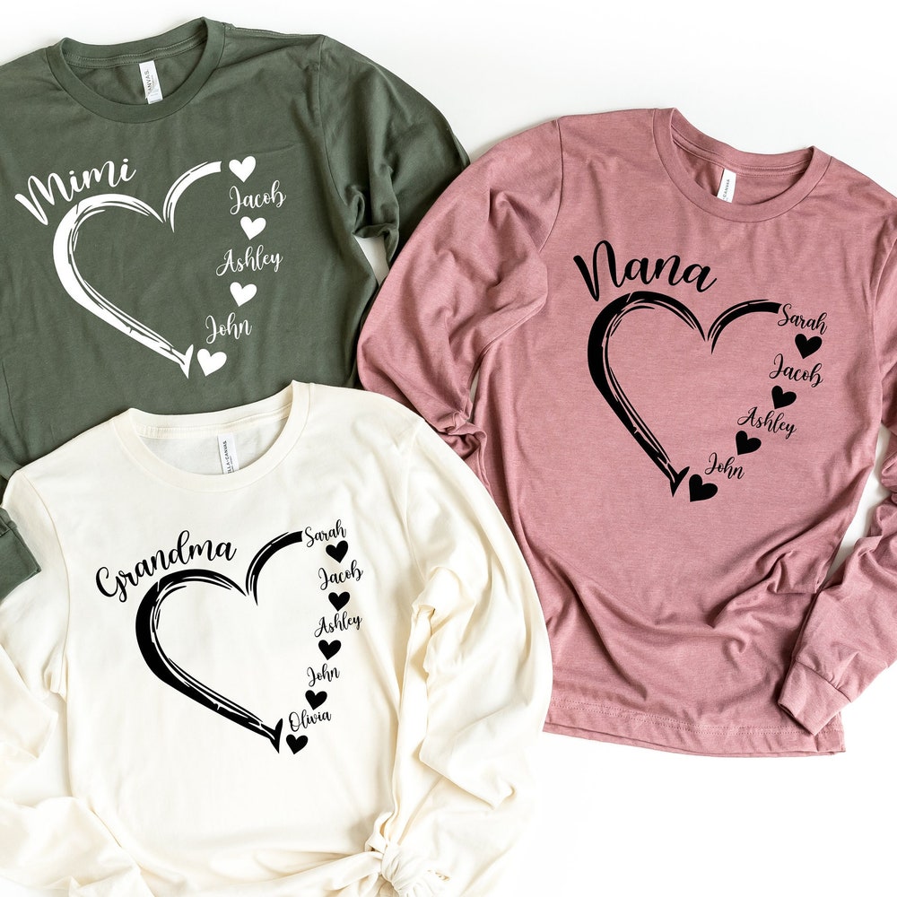Grammy Long Sleeve Custom Grandma Long Sleeve, Grandma Heart Long Sleeve, Grandkids Name Shirt, Gift For Nana, Grammy Long Sleeve Mimi Long Sleeve Men Women Teerealmstore