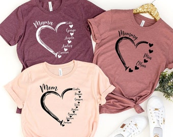 Custom Mama Heart Shirt, Mother's Day Shirt, Personalized Mom Shirt, Mama Shirt with Kids Name, Mom Heart Shirt