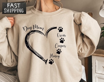 Custom Dog Mom Sweatshirt with Names, Personalized Dog Name Hoodie, Dog Mom Gift, Gift For Dog Lover