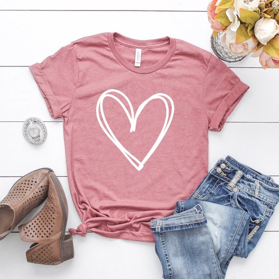 Heart Shirt Valentines Day Shirt Hand Drawn Heart Shirt | Etsy
