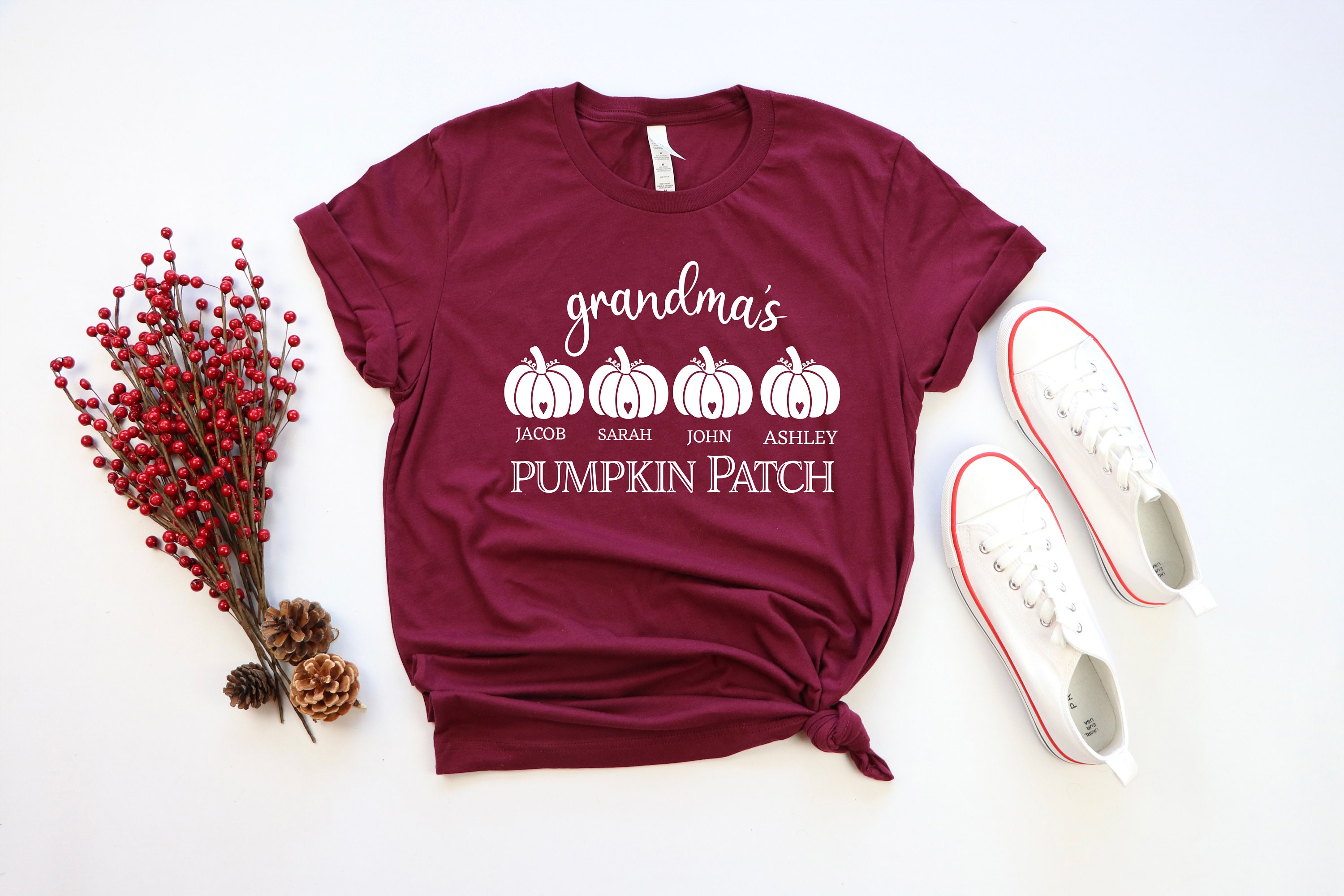 Discover Grandma's Pumpkin Patch Shirt, Grandma Halloween Pumpkin Shirt, Grandma Shirt with Grandkid Names, Nana's Pumpkin Patch, Grandma Shirt