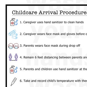 Childcare Arrival Procedure School and Daycare (Digital download)
