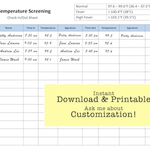 Temperature Recording Sheet | Printable Forms | Customizable | Digital File | Instant Download