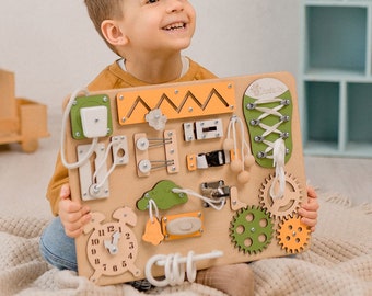 Baby Boy Gifts Montessori Busy Board, Activity  Sensory Board, 1st Birthday Boy Gifts for son, grandson, Nephew Gifts, Wooden Toddler toy