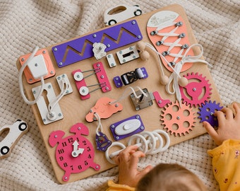 Busy Board for Toddler, Activity Board, Toddler Gift, Montessori Board, Developing Board, Wooden Sensory Board, 1st Birthday Gift,Fidget Toy