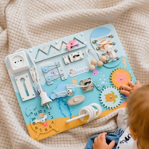 Ocean Busy Board 12x16 inches Fast Shipping Development toy Montessori Board Activity Board Busy Toddler 1 year old Gift For Toddlers