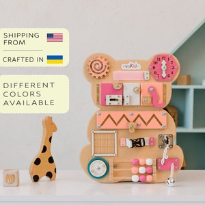 Eco Busy Board Bear 30x40cm Fast Ship Development toy Montessori Board Activity Board Busy Board Toddler Birthday Gift Fidget Personalized