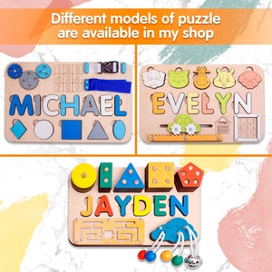 Name Puzzle Busy Board Personalized Baby Gift Baby Shower Wooden Puzzle Montessori Toys First Birthday Learning Board Toddler Toys Fidget image 9
