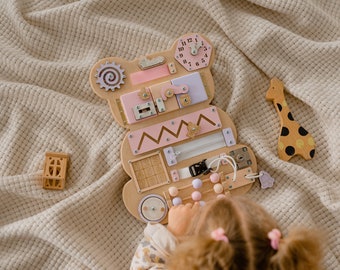 Busy Board for Toddler, Activity Board, Toddler Gift, Montessori Board, Developing Board, Wooden Sensory Board, 1st Birthday Gift,Fidget Toy