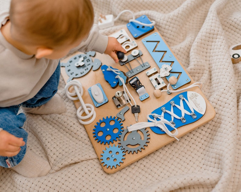 Busy Board for Toddler, Activity Board, Toddler Gifts, Montessori Board, Wooden Sensory Board, 1st Birthday Baby Boy Gift, Baby Girl Toys image 7