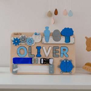 Name Puzzle Busy Board Personalized Baby Gift Baby Shower Wooden Puzzle Montessori Toys First Birthday Learning Board Toddler Toys Fidget image 1