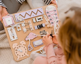 Baby Girl Gifts Montessori Busy Board, Activity Board Wooden Sensory Board, 1st Birthday Girl Gifts for daughters, granddaughters, niece