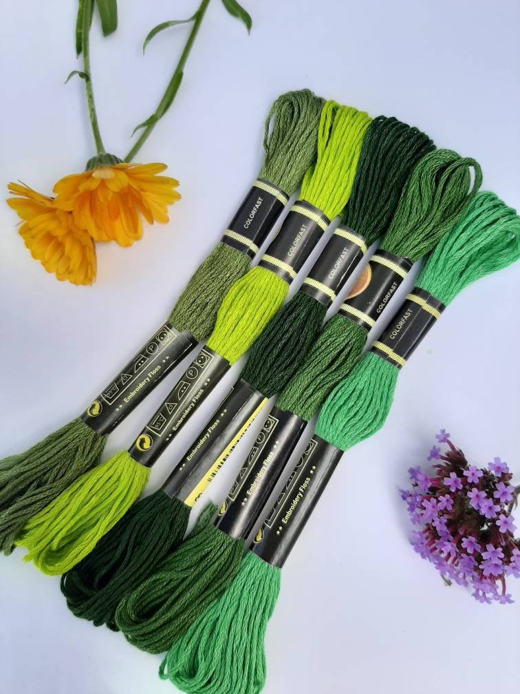 5 Green Embroidery Threads, 8 Metres per Skein Etsy UK