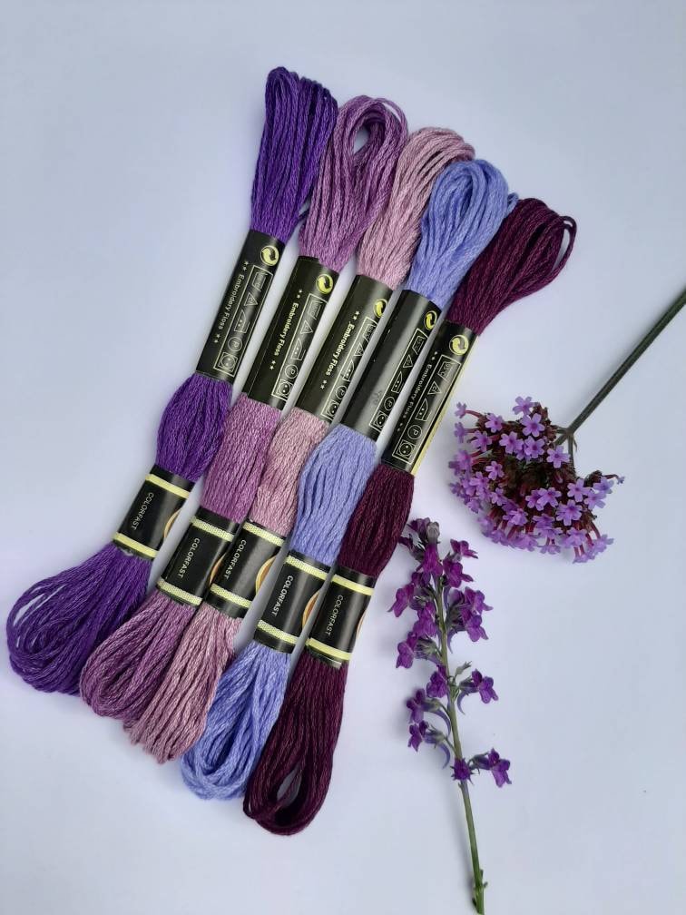 5 Purple Embroidery Threads 8 metres per Skein. Etsy