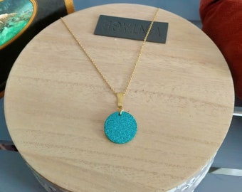 Turquoise blue and gold stainless steel necklace