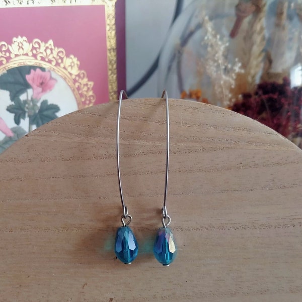 Boucles d'oreilles bleu canard à facettes