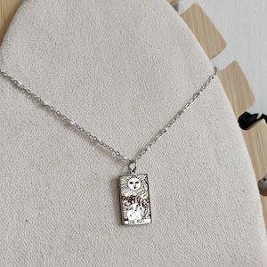 Collier carte tarot le Soleil acier inoxydable argenté