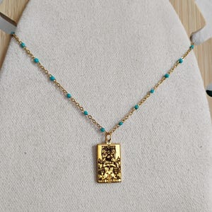 Collier carte tarot le Chariot acier inoxydable doré ou argenté