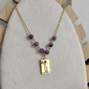 Collier carte tarot l'Hermite acier inoxydable doré ou argenté