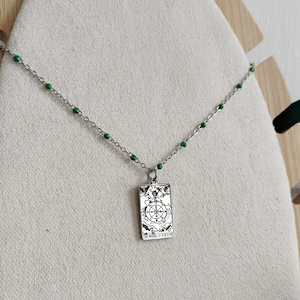 Collier carte tarot la roue de la Fortune acier inoxydable argenté