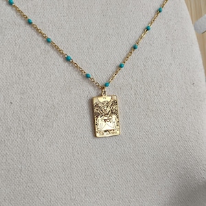 Collier carte tarot les Amoureux acier inoxydable doré ou argenté