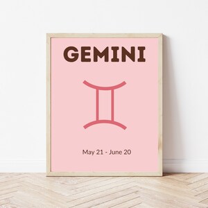 Gemini Zodiac Sign Wall Art - INSTANT DOWNLOAD - Preppy - Printable - Wall decor