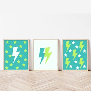 Green Lightning Bolts Set of 3 Wall Art - INSTANT DOWNLOAD - Preppy Wall Decor