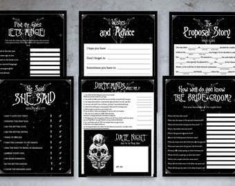 Black Bridal Shower Kit/Games with Skull + Moon, Edgy, Gothic, Mystical, Witchy, Zodiac, (for Download) Choose Zodiac, Skull or Punk Rock