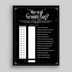 What did the Groom Say? Game - Black Bridal/Bachelorette Party Game - Witchy, Gothic, Mystical