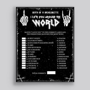 I Love You Around the World- Skull Gothic, Black Bridal Shower Bachelorette Kit Gothic - witchy, heavy metal, punk, death of a bachelorette