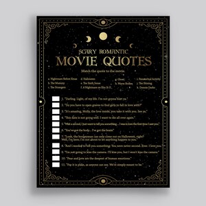 Scary Romantic Movie Quote Game - Tarot Black Bridal Shower or Bachelorette Kit Gothic - Mystical, witchy, esoteric, metaphysical, celestial