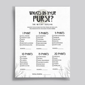 Coven AHS - Witchy What&#39;s in Your Purse - Black Bridal/Bachelorette Party Game - Edgy, Gothic, Mystical